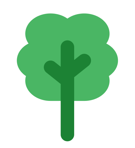 Simple illustration of a green tree with a stylized down arrow in the center.
