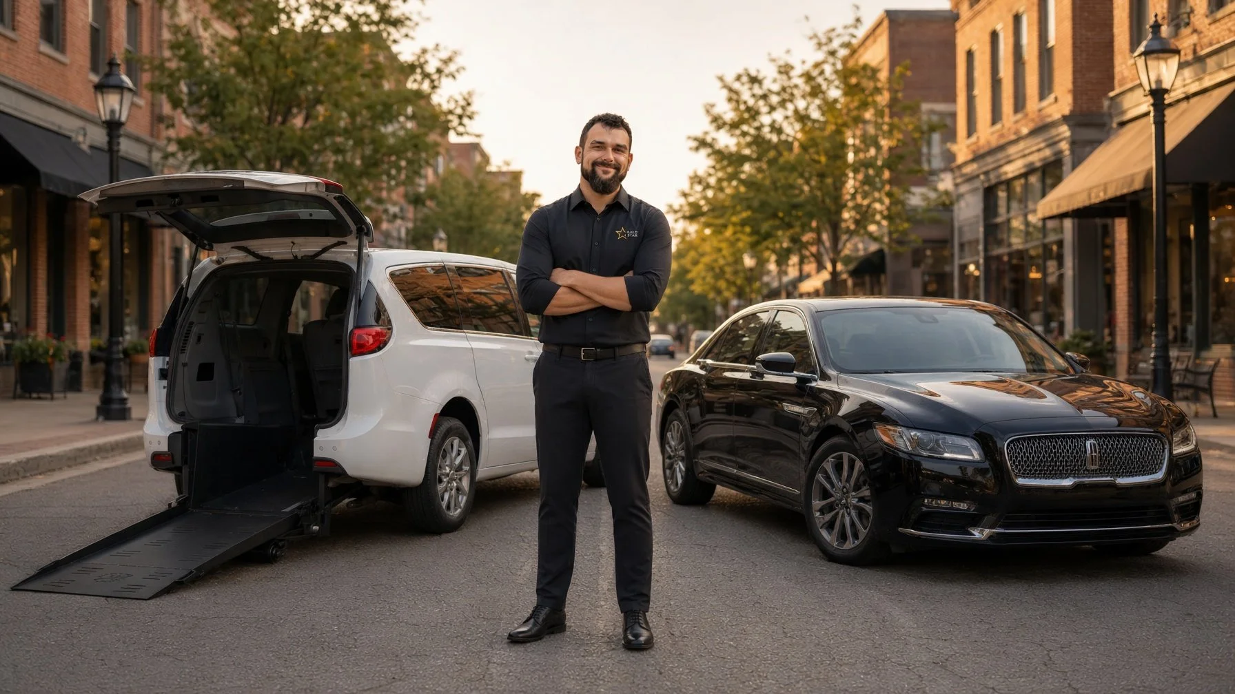 Private chauffeur with wheelchair-accessible van and sedan in downtown Barrington, Illinois