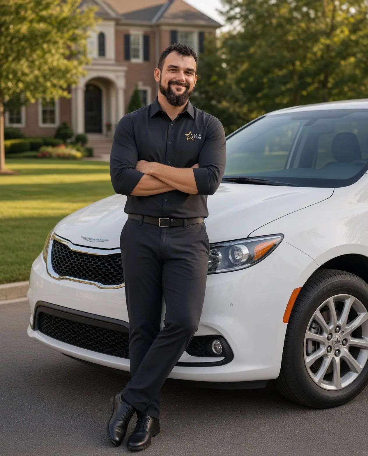 Ad Astra Mobility private chauffeur portrait beside a wheelchair-accessible van in Barrington, Illinois