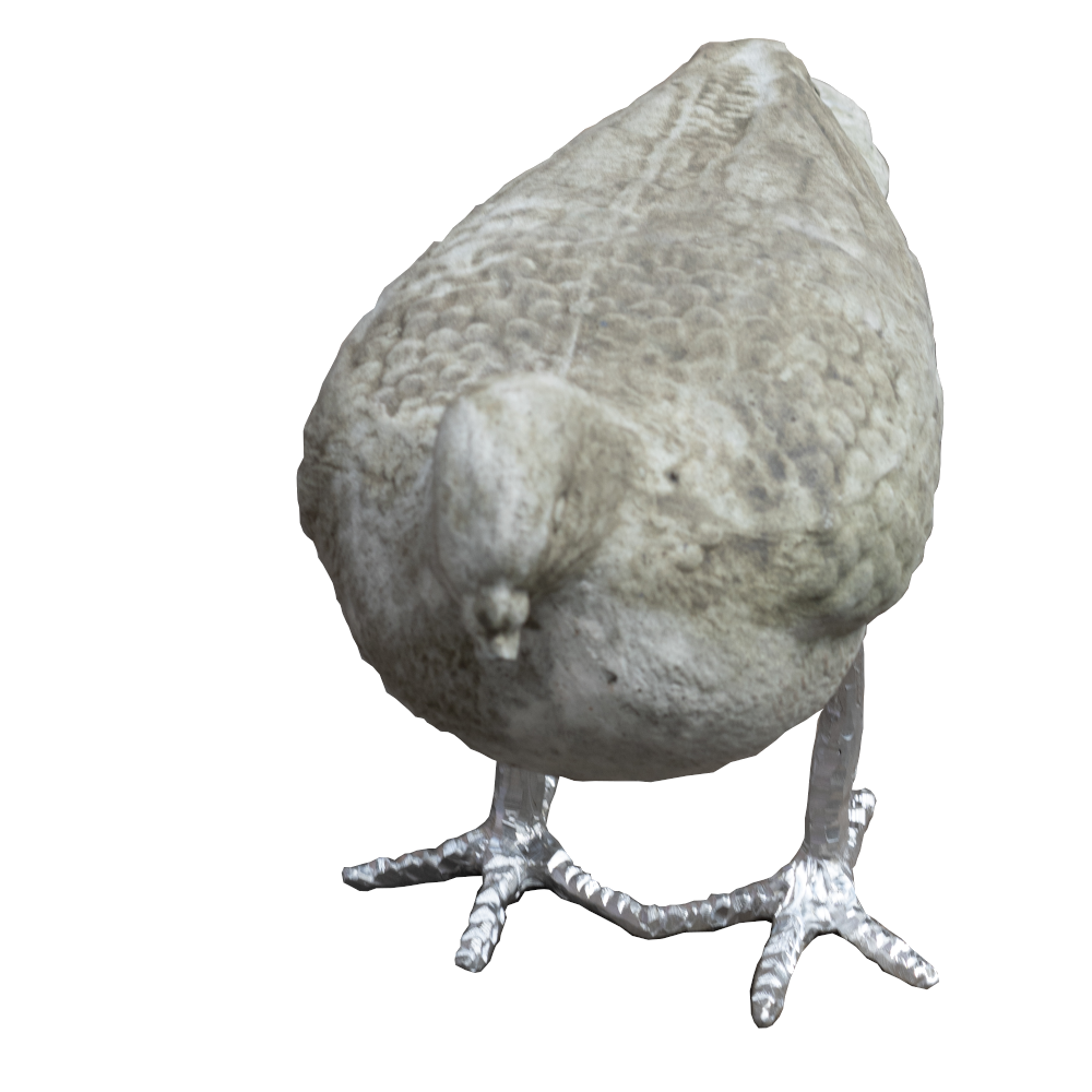 A bird with a stone-like head and body, featuring detailed scales and bird legs.