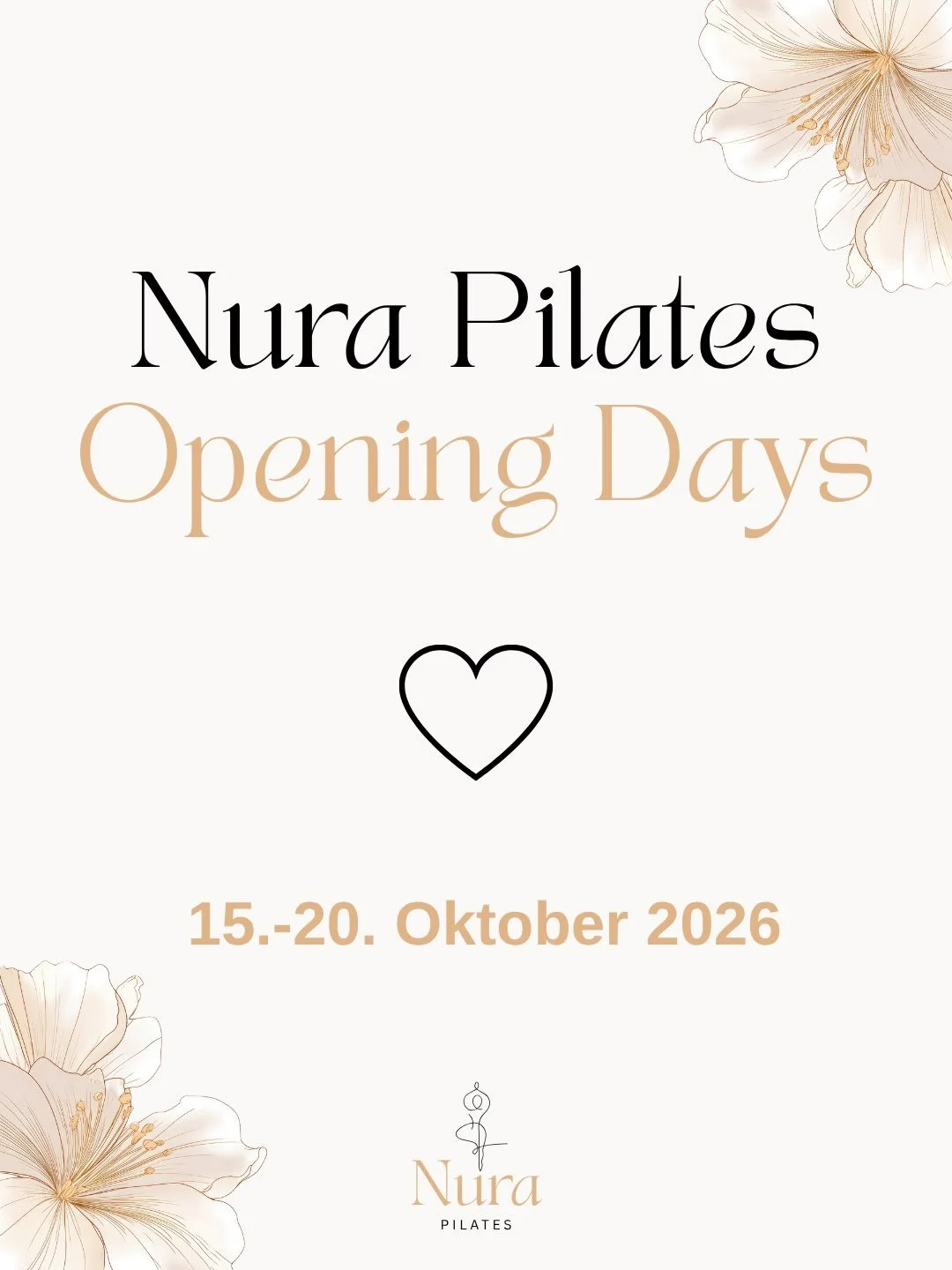 Nura Pilates is opening its doors. 🤍

Vom 15.&ndash;20. Oktober laden wir euch zu unseren Opening Days ein.

F&uuml;r unsere ersten Tage m&ouml;chten wir uns ganz bewusst besonders viel Zeit f&uuml;r euch nehmen, zum Kennenlernen, f&uuml;r Fragen, f