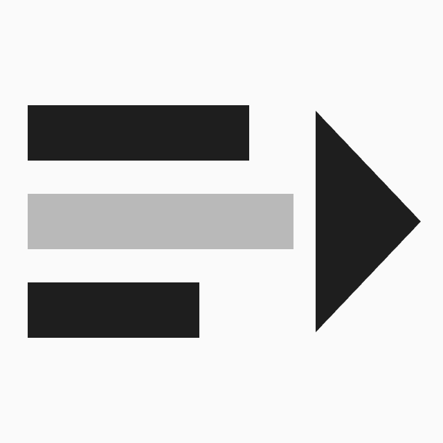 Bauhaus-style icon for the finish and deliver step: stacked bars beside a forward-pointing triangle