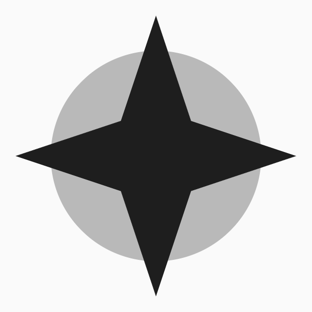 Bauhaus-style icon for the generate step: a four-pointed star over a grey circle