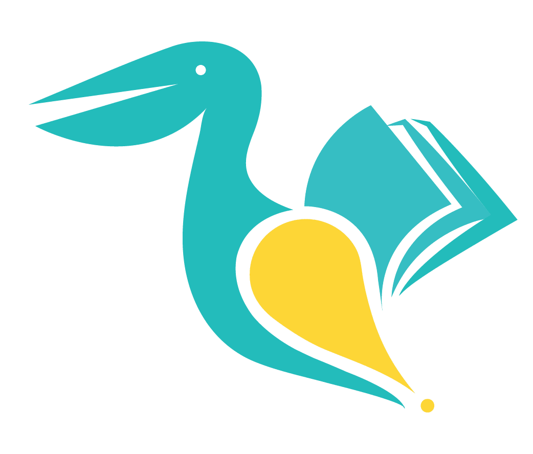 Stylized illustration of a blue bird with a yellow belly, holding a book in its wing.