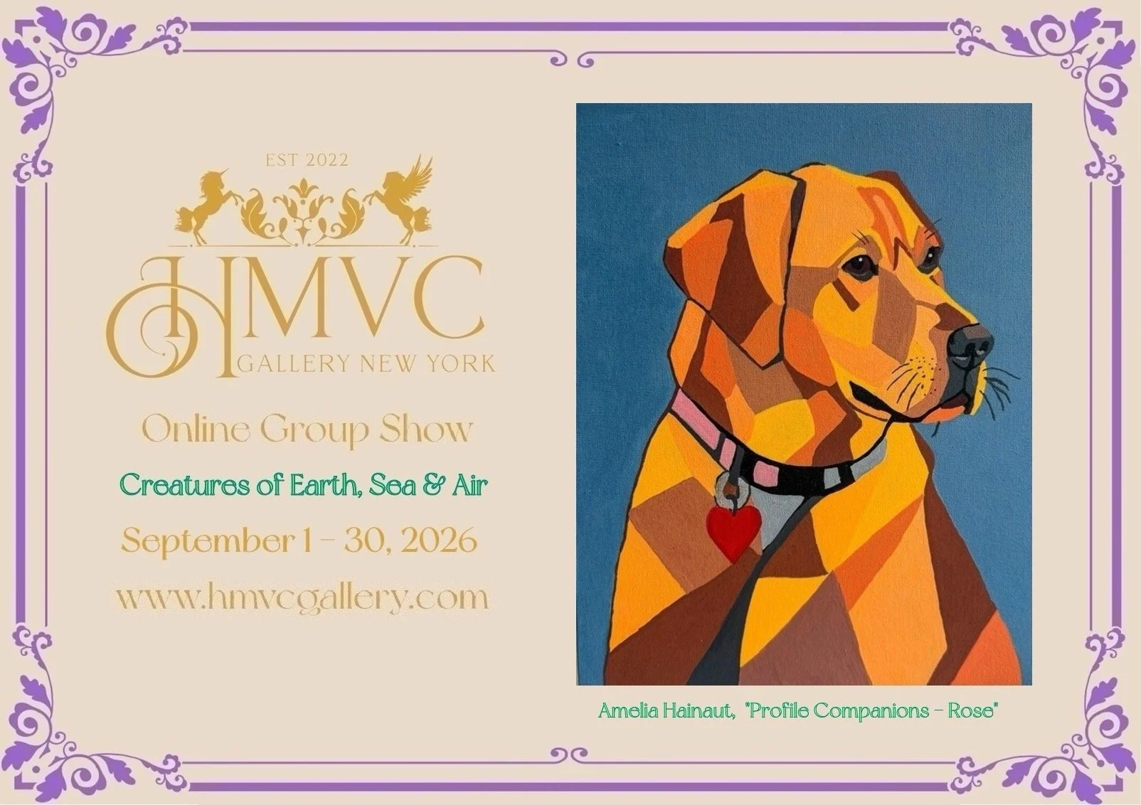 Profile Companions - Rose by Amelia Hainaut featured in HMVC Gallery New York's Creatures of Earth, Sea & Air exhibition
