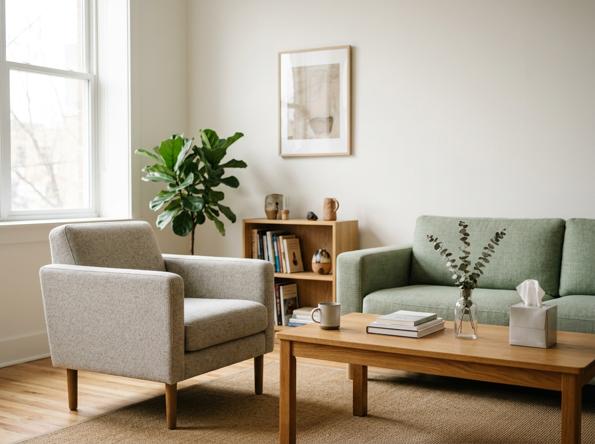 Therapy space for counseling, working through challenges and mental health topics