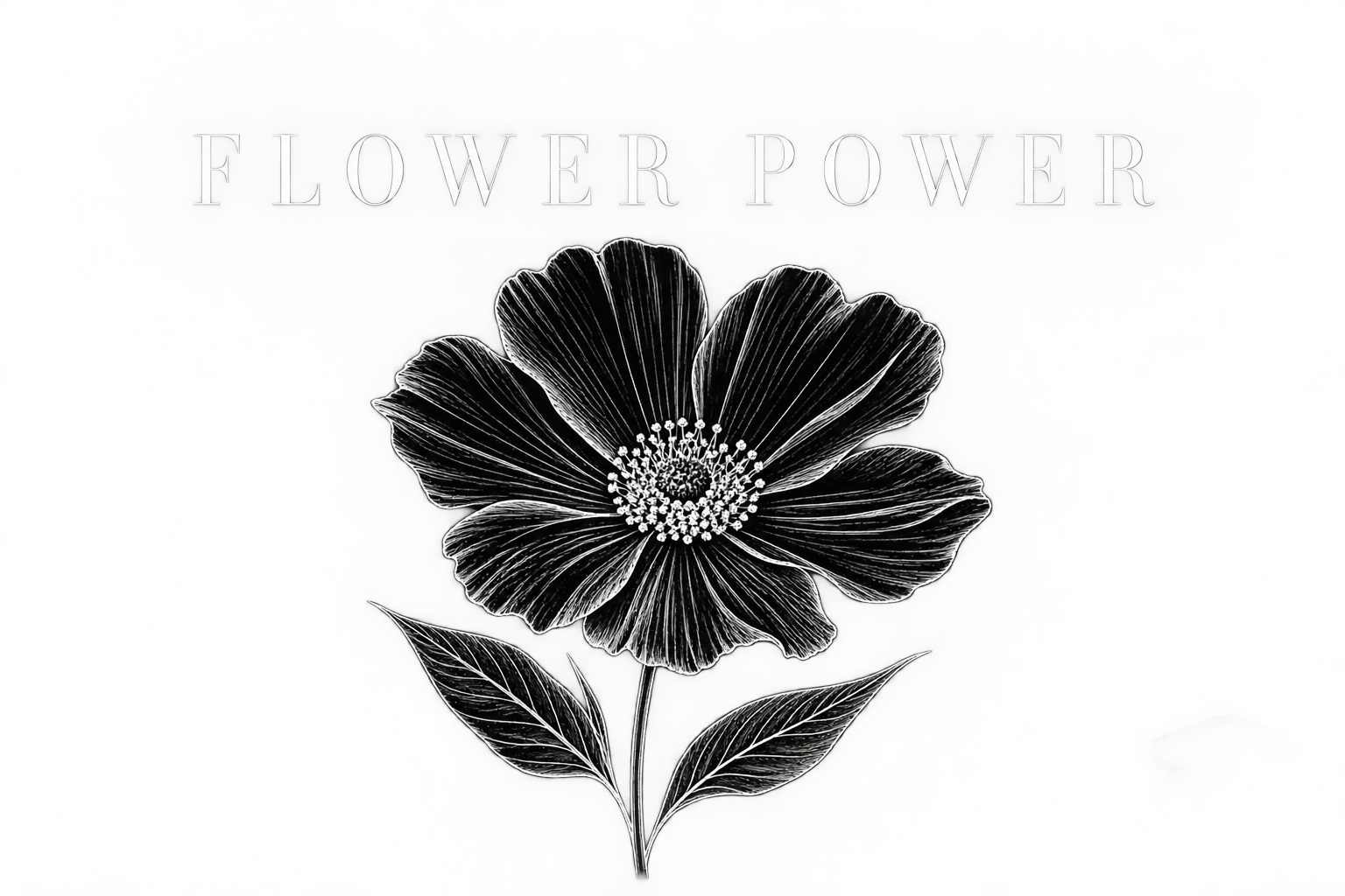 A black and white illustration of a flower with the words 'Flower Power' above it.