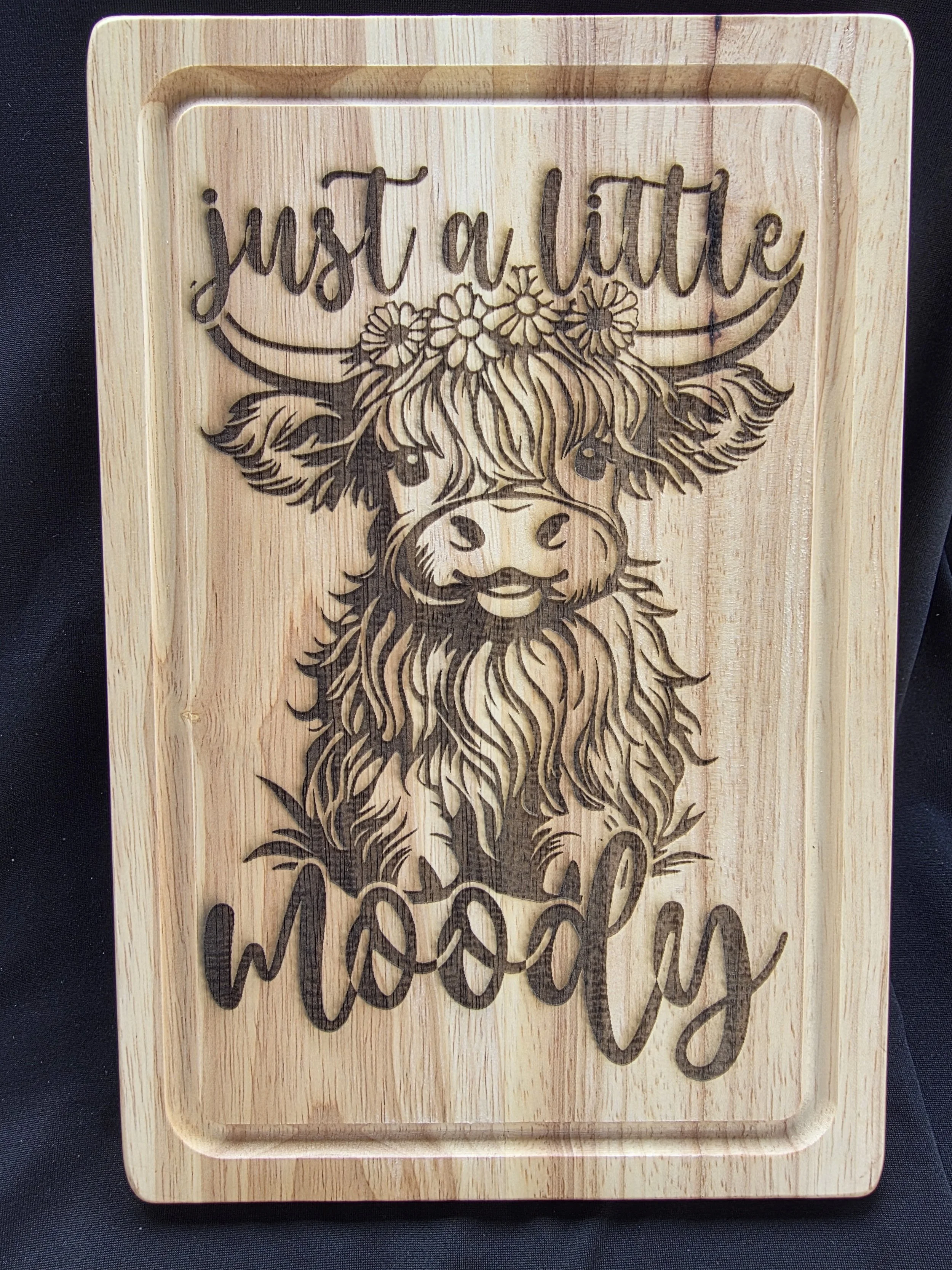 Just a Little Moody Highland Cow Wooden Chopping Board