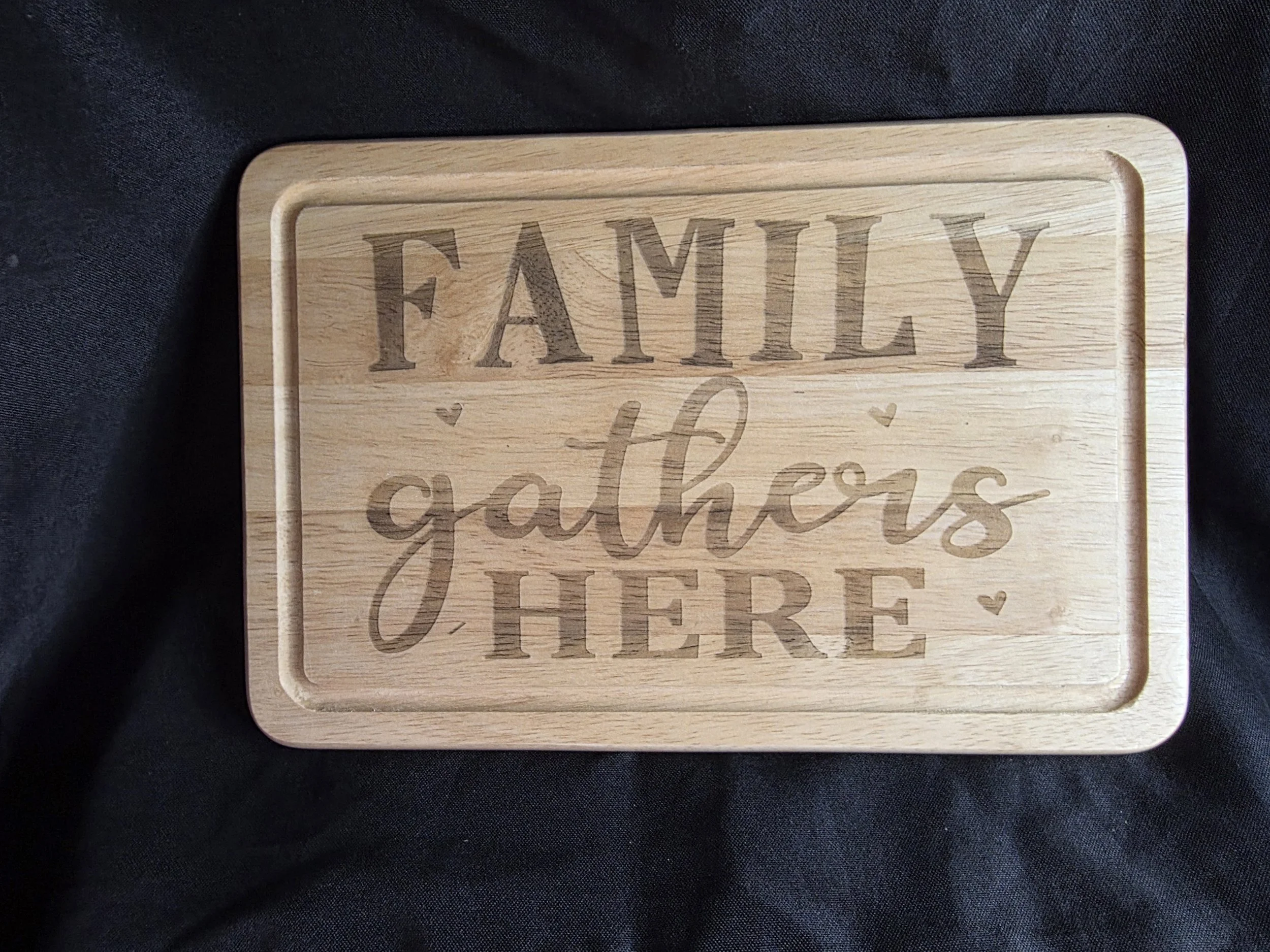 Family Gathers Here Wooden Chopping Board