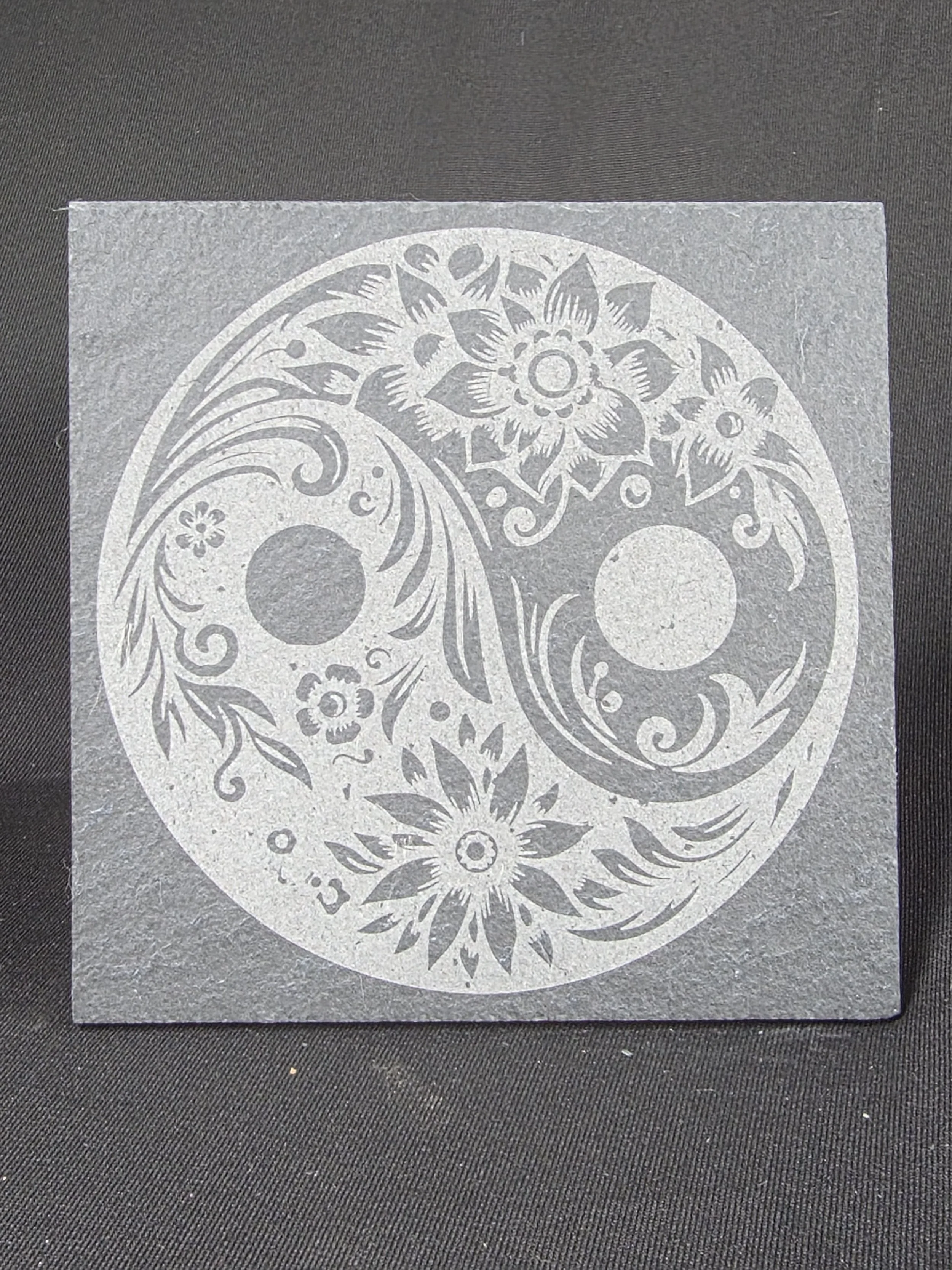 Floral Yin Yang Slate Coaster