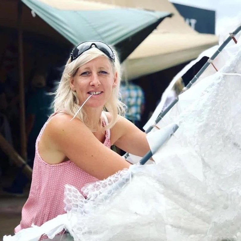 Emily Cooling, founder of CreatingART, working on a collaborative art installation.