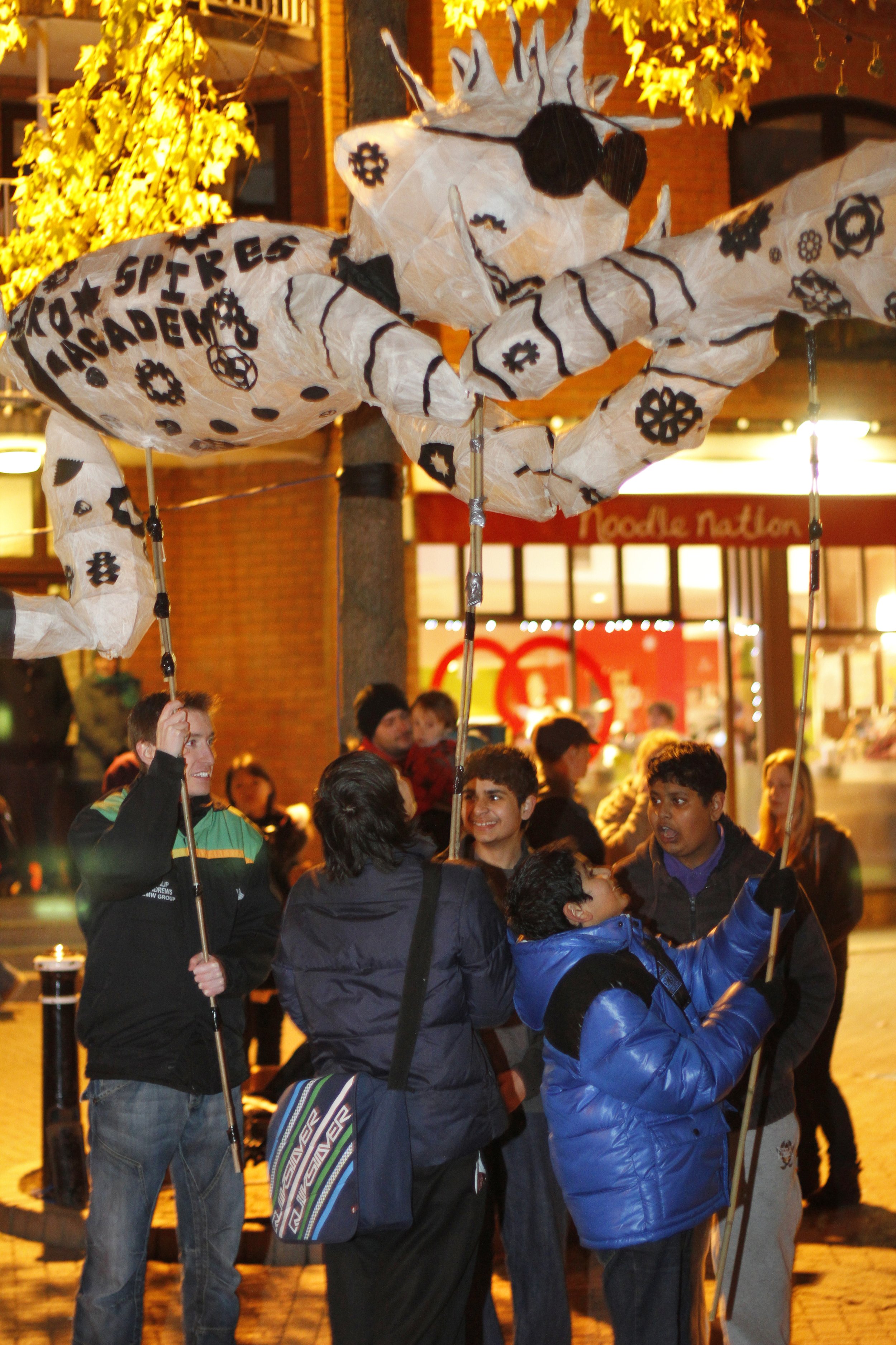 Handmade paper lanterns created during a CreatingART lantern-making workshop for a community lantern procession.