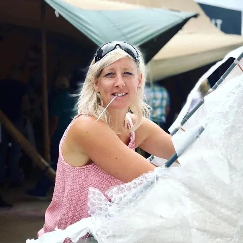 Emily Cooling, founder of CreatingART, working on a collaborative art installation.