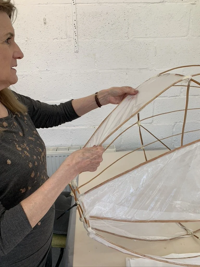 Emily Cooling demonstrating willow sculpture techniques during a CreatingART workshop.