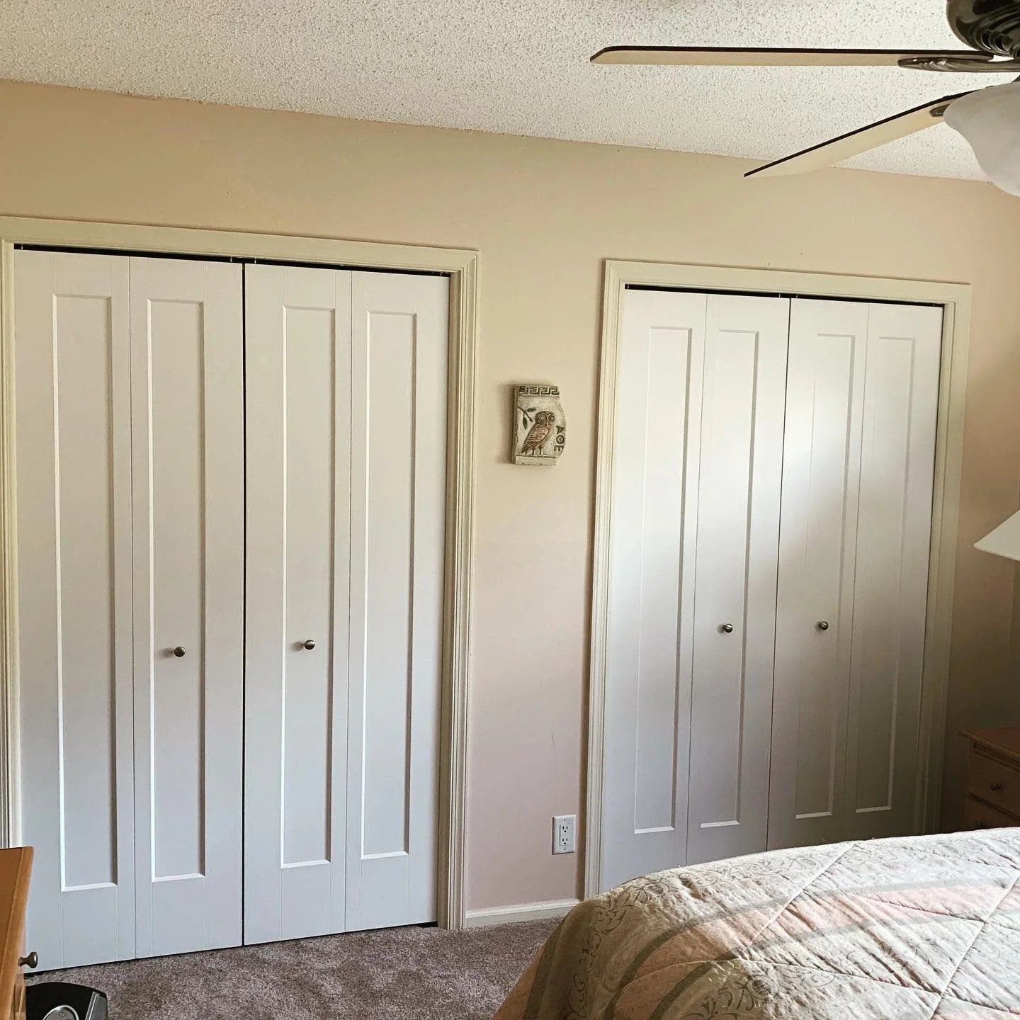 Custom solid wood closet doors improve both the feel and function of the entire bedroom.