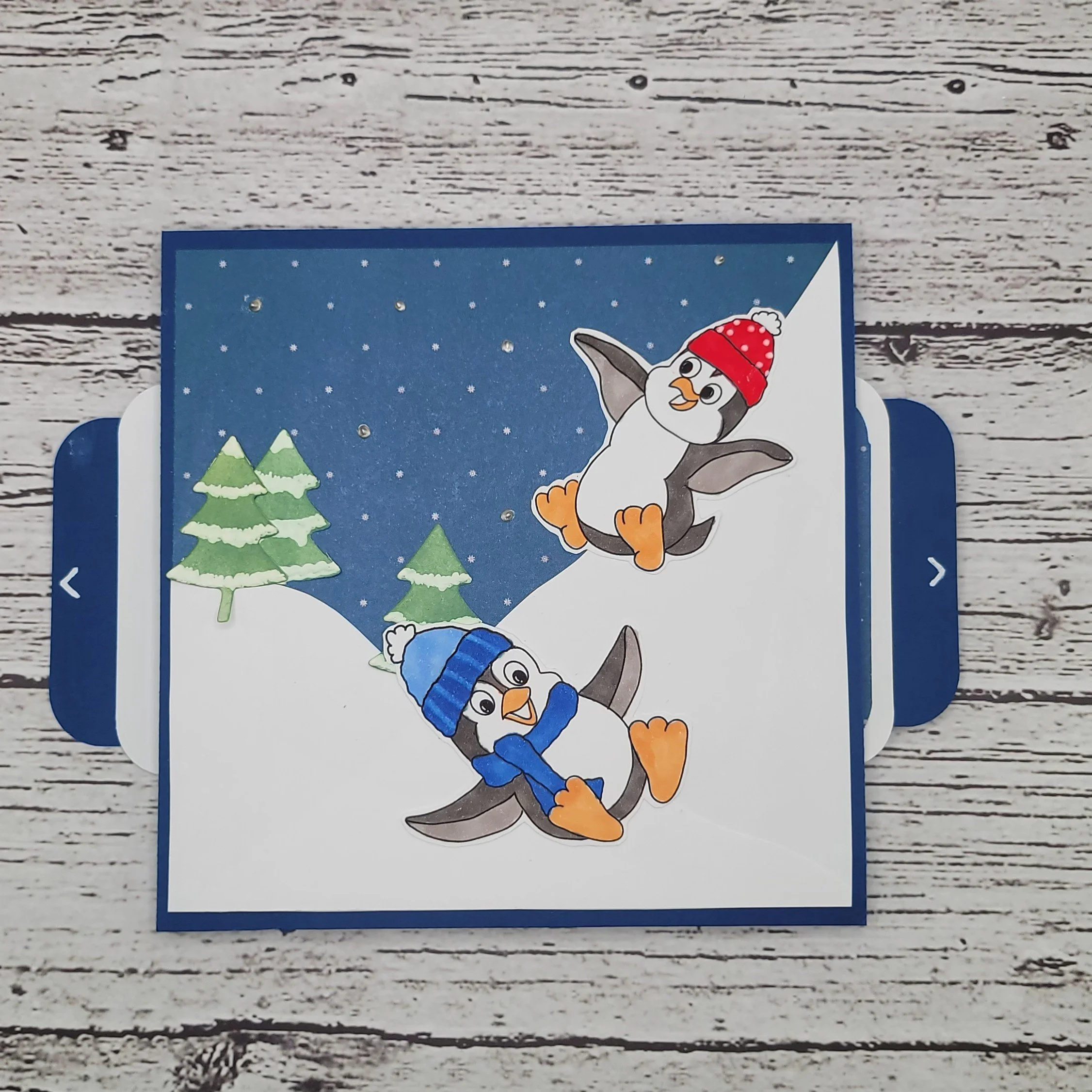 Holiday Penguin Fun - Double Slider Card   - with Hidden Gift Card Holder