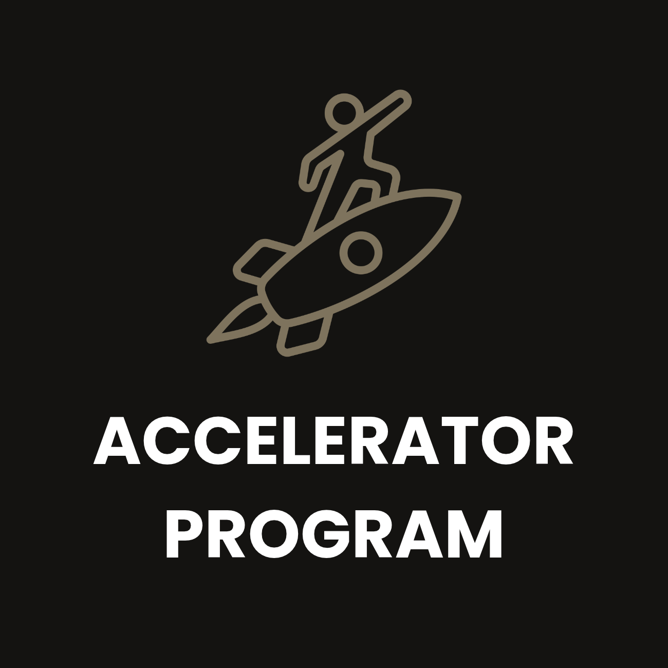 A graphic of a person surfing on a stylized surfboard, with the words "Accelerator Program" below.