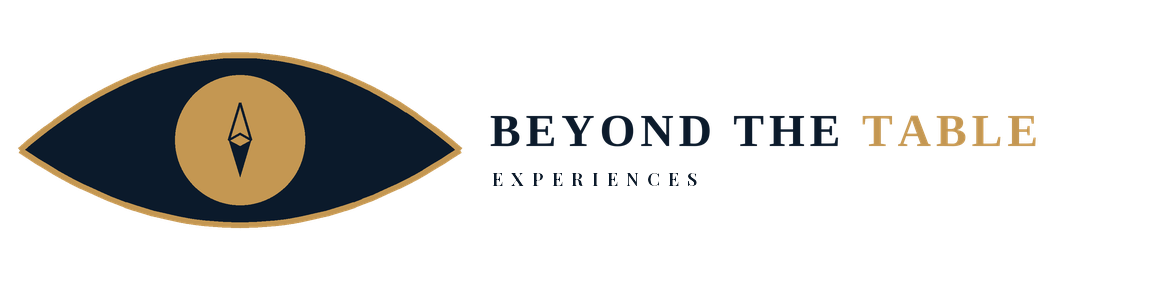 Logo featuring an eye with a compass needle in the center, accompanied by the text 'Beyond the Table Experiences'.