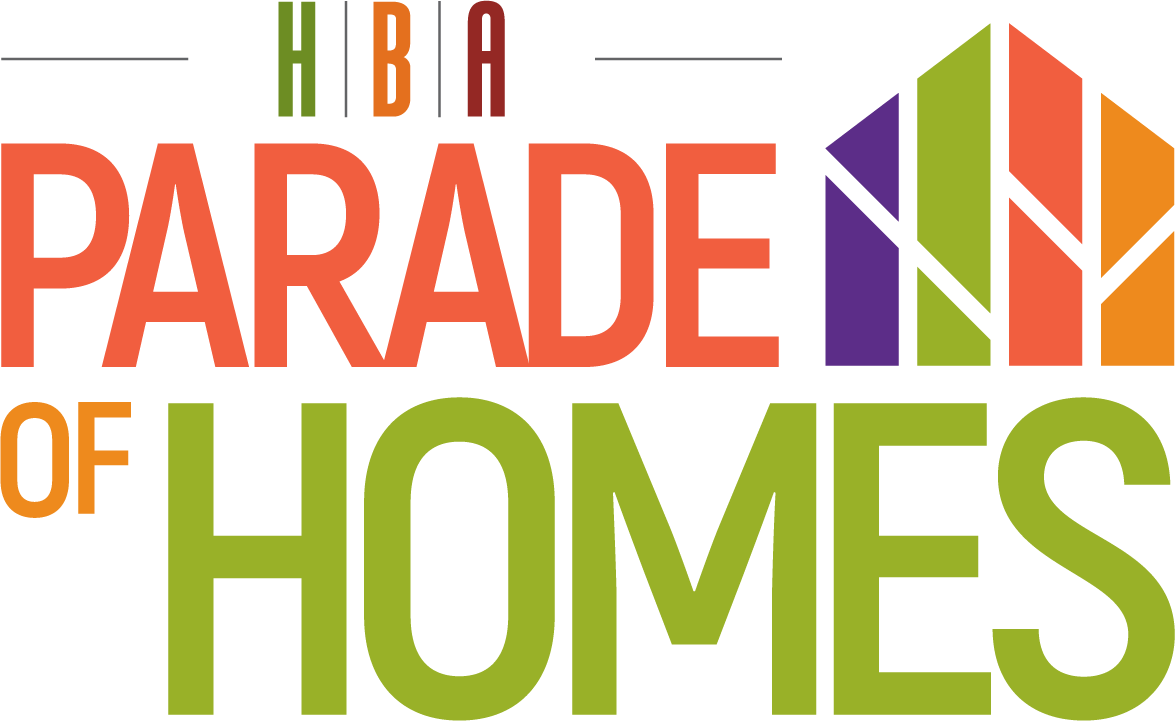 Text that reads "HBA Parade of Homes" with a colorful geometric house graphic to the right.