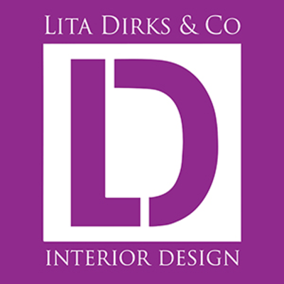 Logo for Lita Dirks & Co Interior Design with purple background and white text