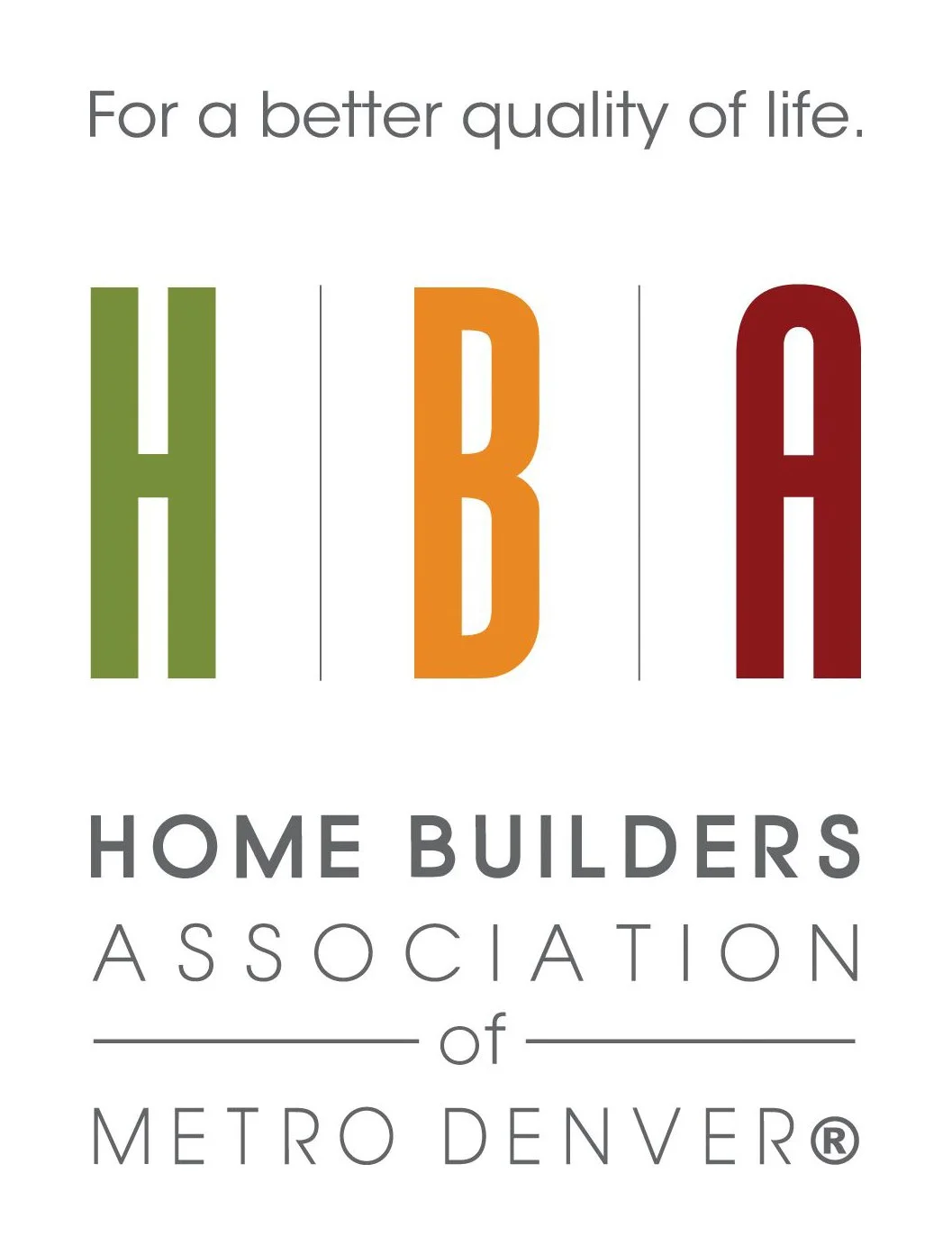 Logo of the Home Builders Association of Metro Denver with the acronym HBA, featuring colorful vertical bars and the text 'For a better quality of life.'