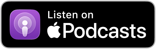Podcast icon with purple background and white microphone symbol, with text 'Listen on Apple Podcasts'.