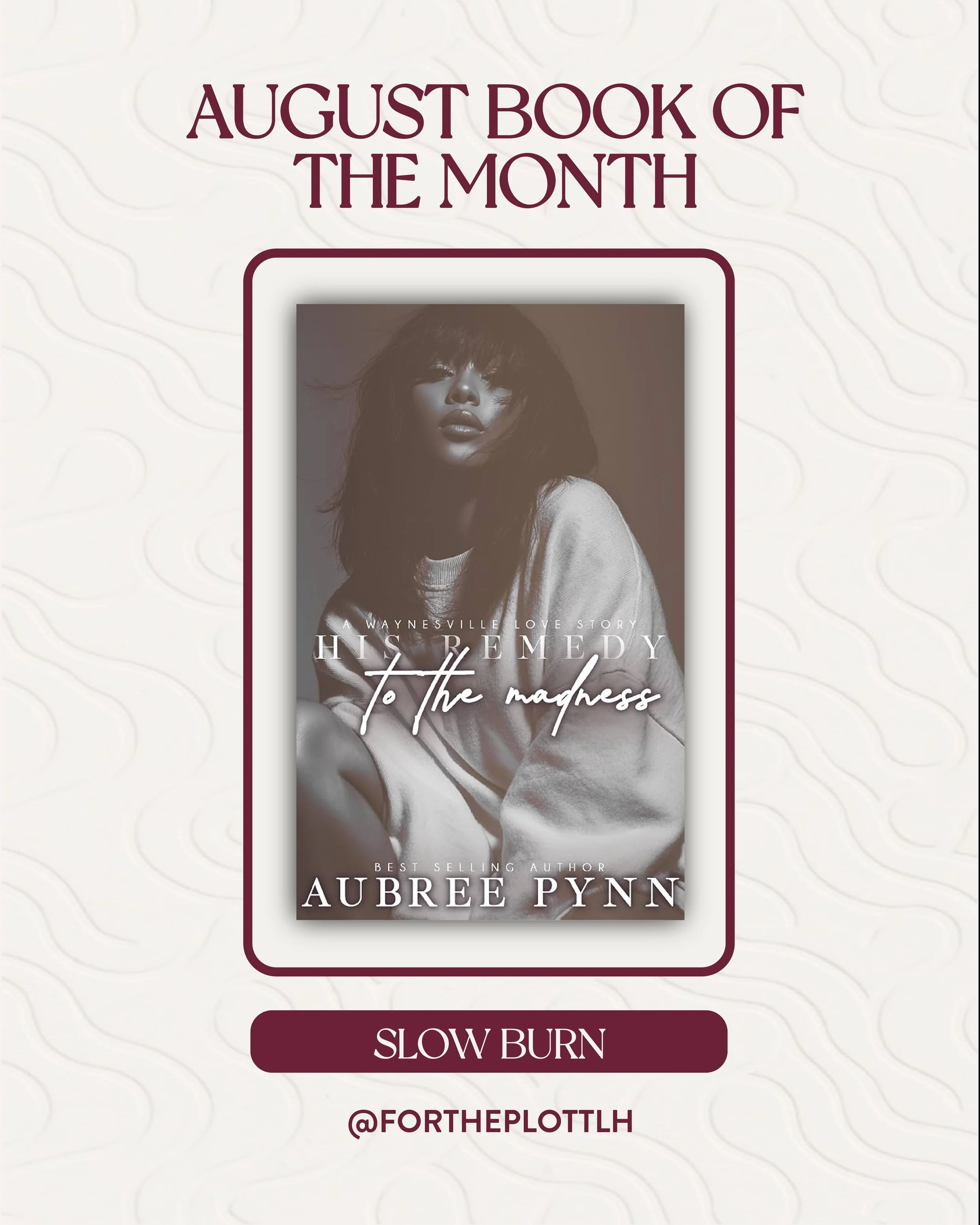 Happy August! This month, we&rsquo;re reading&nbsp;His Remedy to the Madness&nbsp;by&nbsp;Aubree Pynn 🩶

Book Overview:

Remedy Worthy is barely surviving. With the heaviness of her past weighing on her, she&rsquo;s attempting to swim against life&r