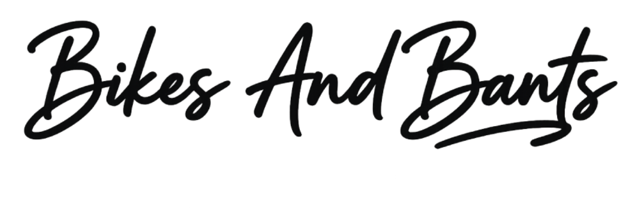 Stylized black cursive text that reads "Bikes and bants" on a dark background.
