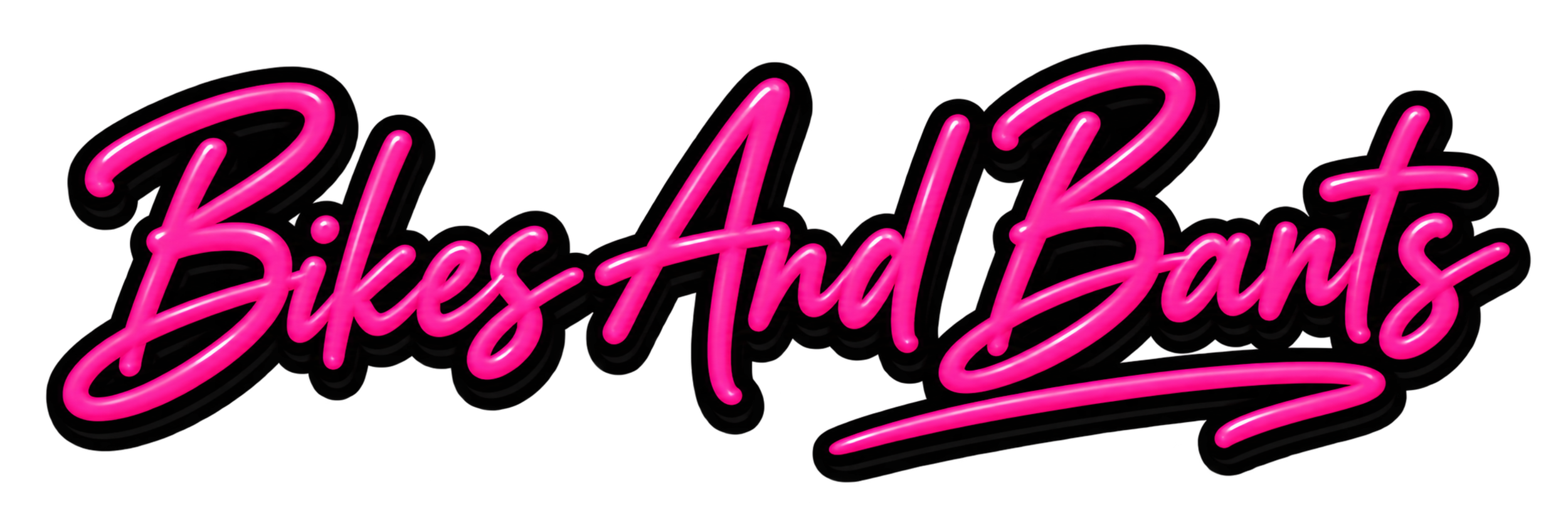 Pink neon sign reading 'Bikes And Bants' on a black background.
