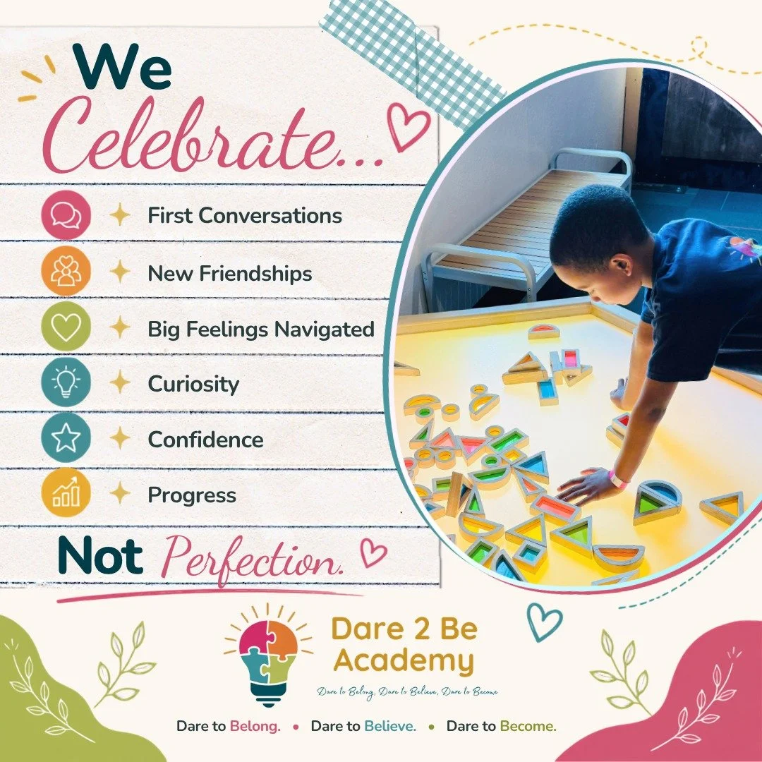 Success looks different for every child.

Sometimes success is reading a new word.

Sometimes it's trying a new food.

Sometimes it's asking for help instead of shutting down.

Sometimes it's making a new friend.

These moments may seem small to the 