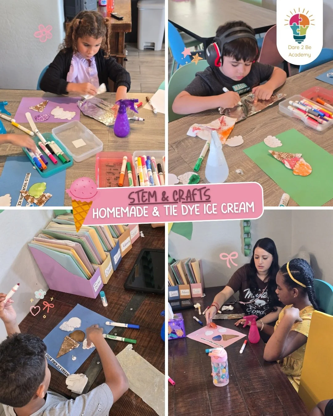 Learning is always sweeter with a scoop of fun! 🍦🎨✨

Our little learners had the coolest day combining STEM and crafts with our Homemade &amp; Tie Dye Ice Cream activity! 🍦 They started by making their ice cream cones, then used spray bottles and 