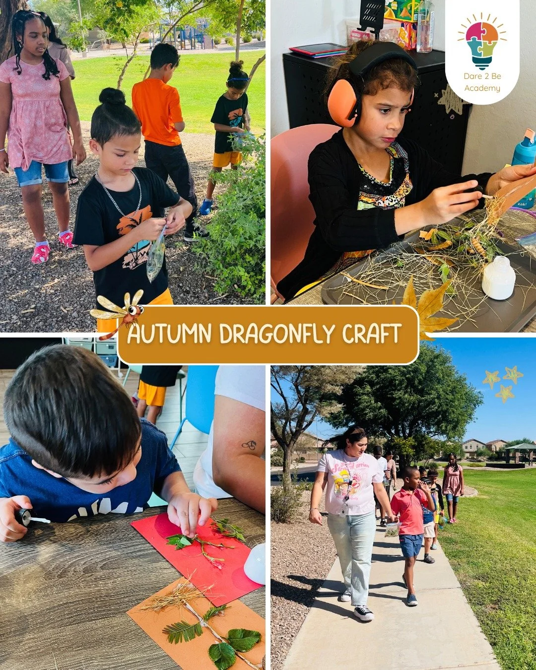 A few weeks ago, our little learners celebrated the remaining days of autumn season with lots of fun before it came to an end! 🍂🍁✨

For our Autumn Dragonfly Craft, our students used natural leaves, sprigs, and colorful paper to create the sweetest 