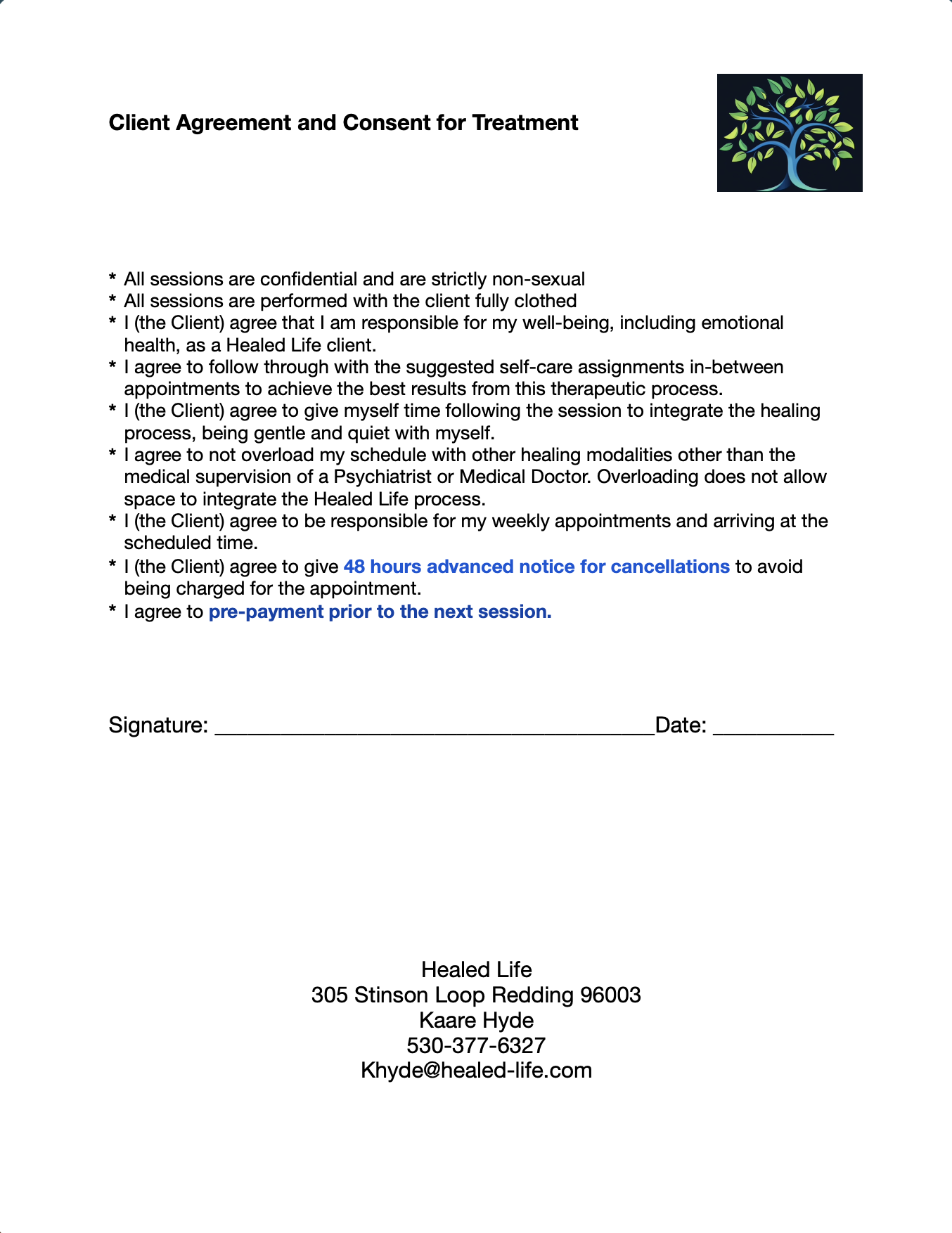 Individual Therapy Consent Form