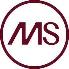 Logo com letras 'MS' dentro de um círculo marrom escuro