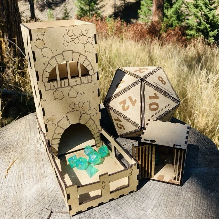 DnD dice tower, dice jail, and decorative D20