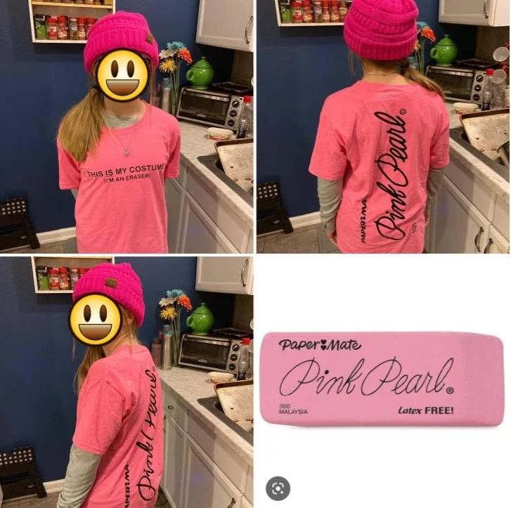 Pink eraser shirt for Halloween costume- pencil and eraser
