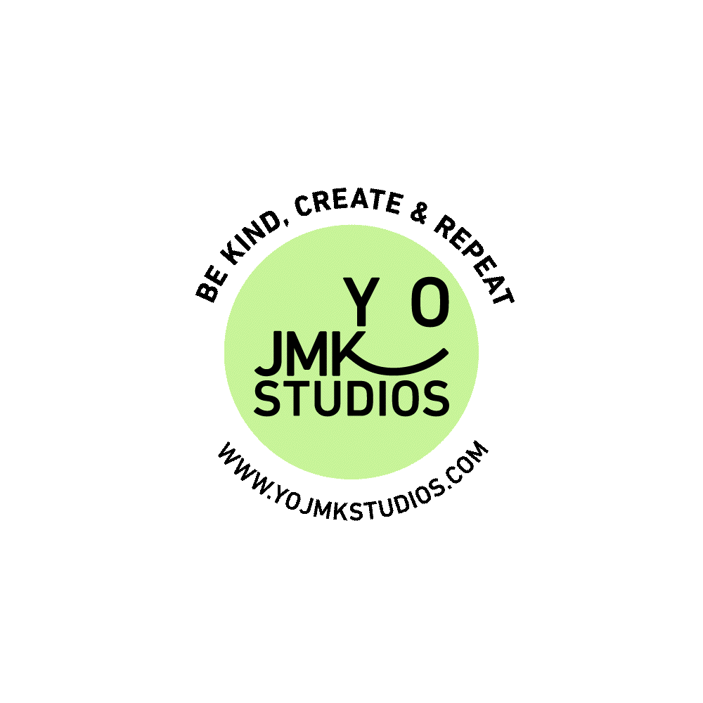 The logo of YO JMK Studios in black text inside a light green circle.