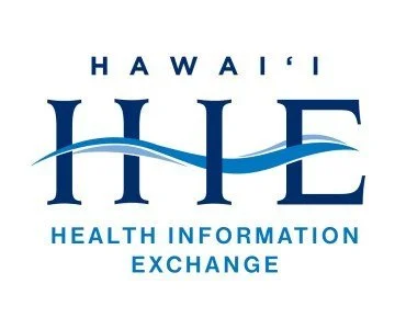 Hawai'i HIE (Health Information Exchange) logo with water-themed design elements.