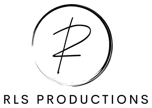 A minimalist logo featuring a stylized letter P inside a circular brushstroke, with the text 'RLS PRODUCTIONS' below.