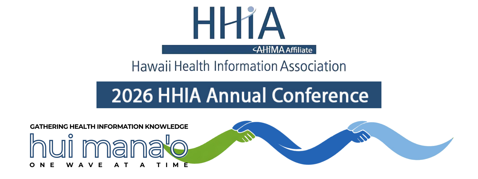 Logo of the Hawaii Health Information Association for the 2026 HHIA Annual Conference, featuring stylized waves and text.