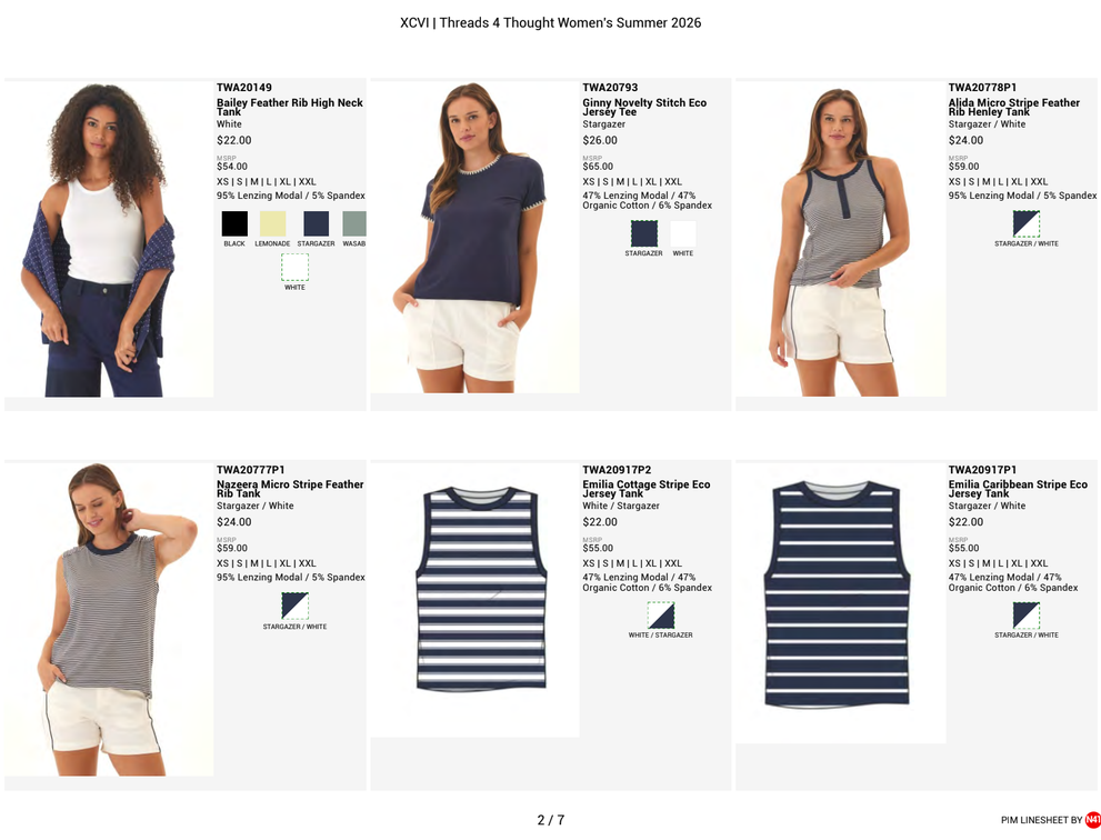 Example of a wholesale PIM line sheet utilized by sales reps