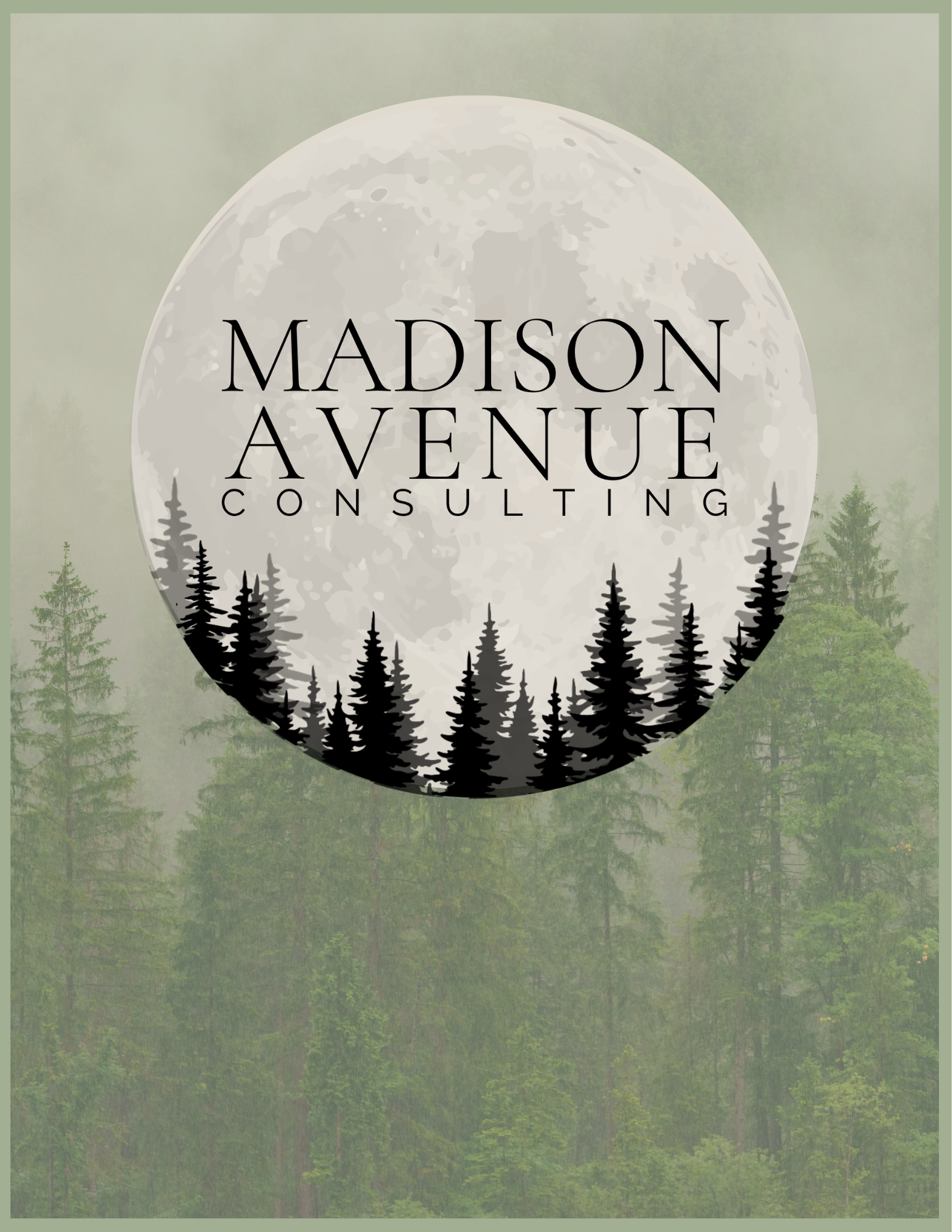 A logo for Madison Avenue Consulting featuring a large, full moon with trees in the foreground.