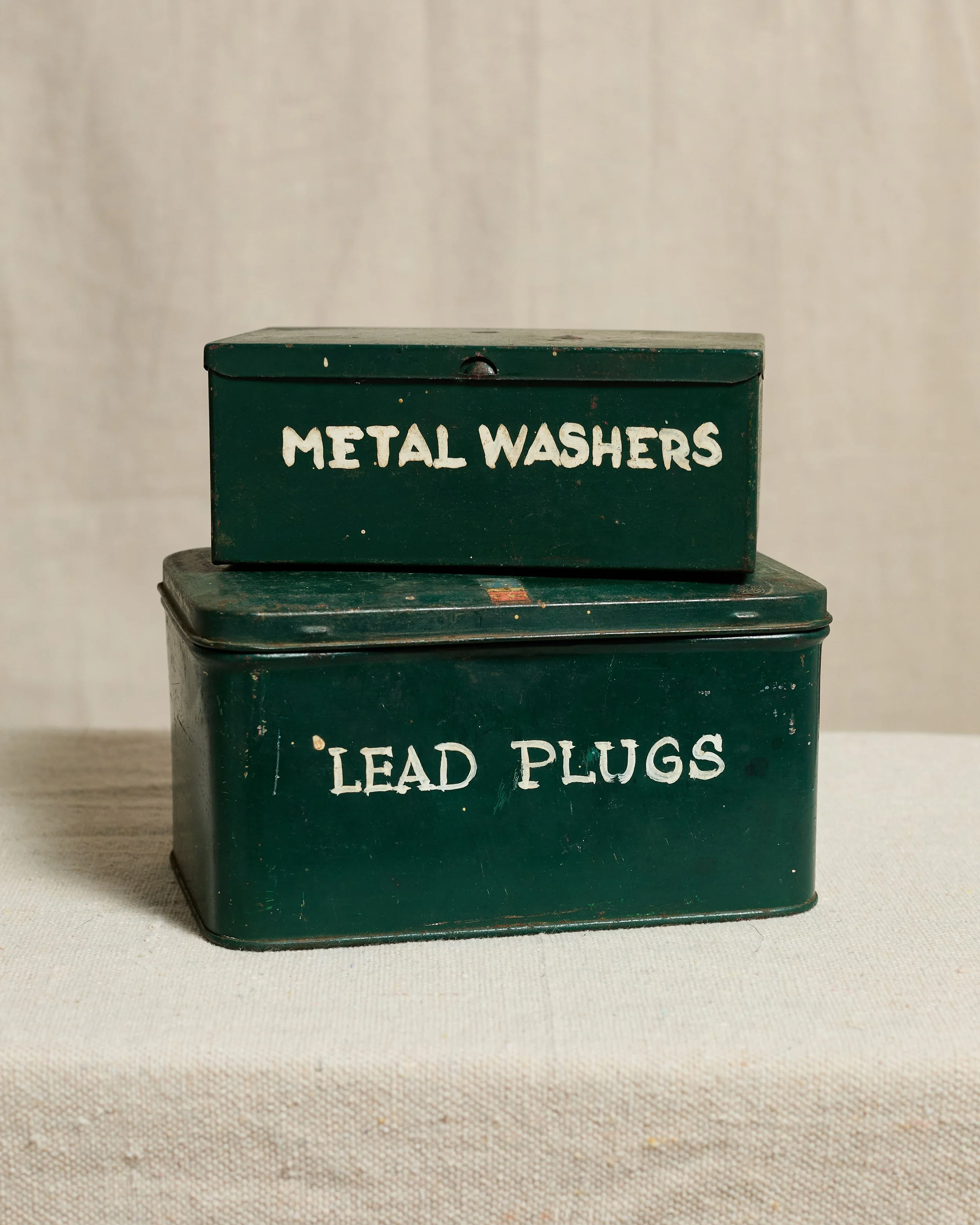 Vintage Green Labeled Storage Tins