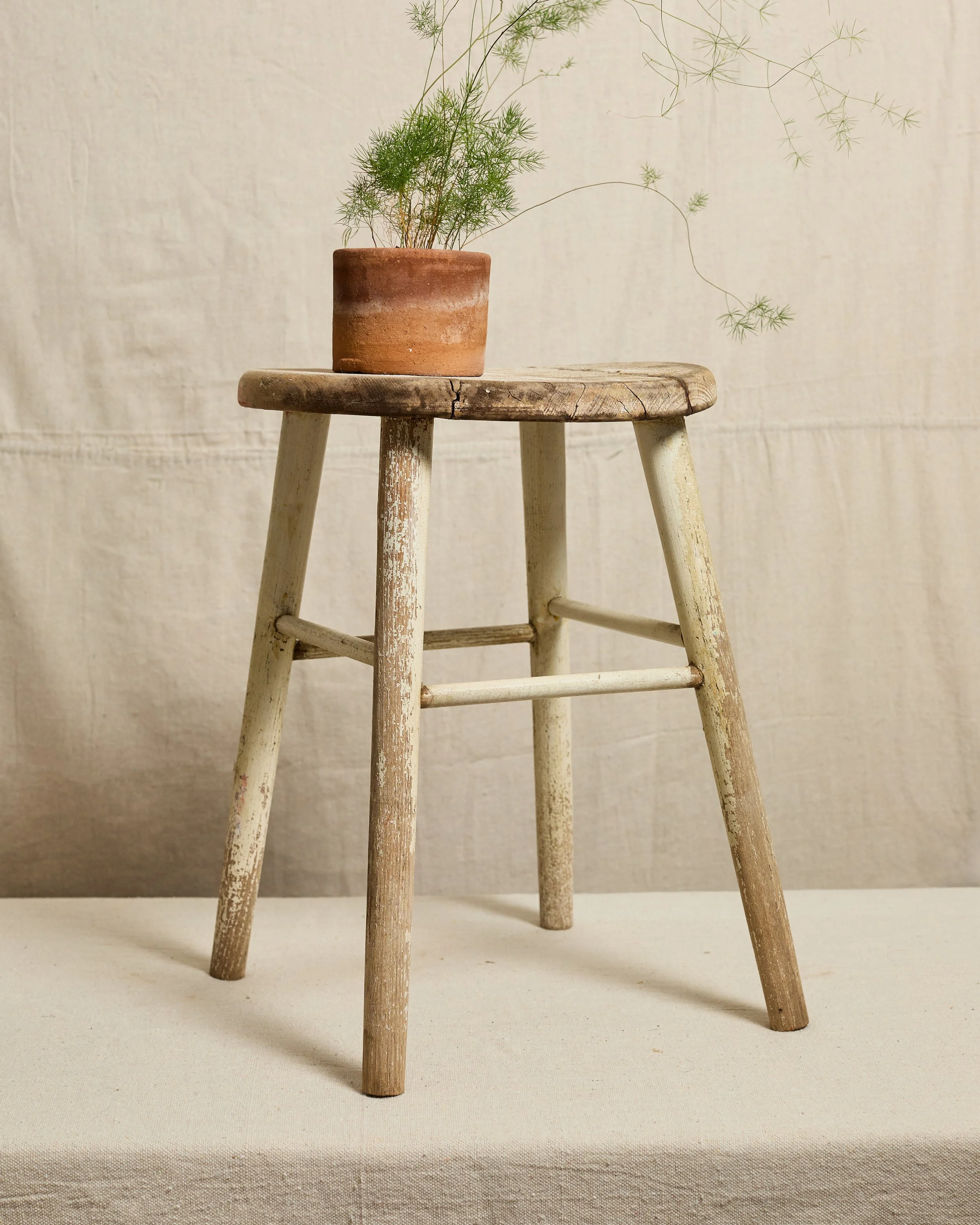 Primitive White Farm Stool