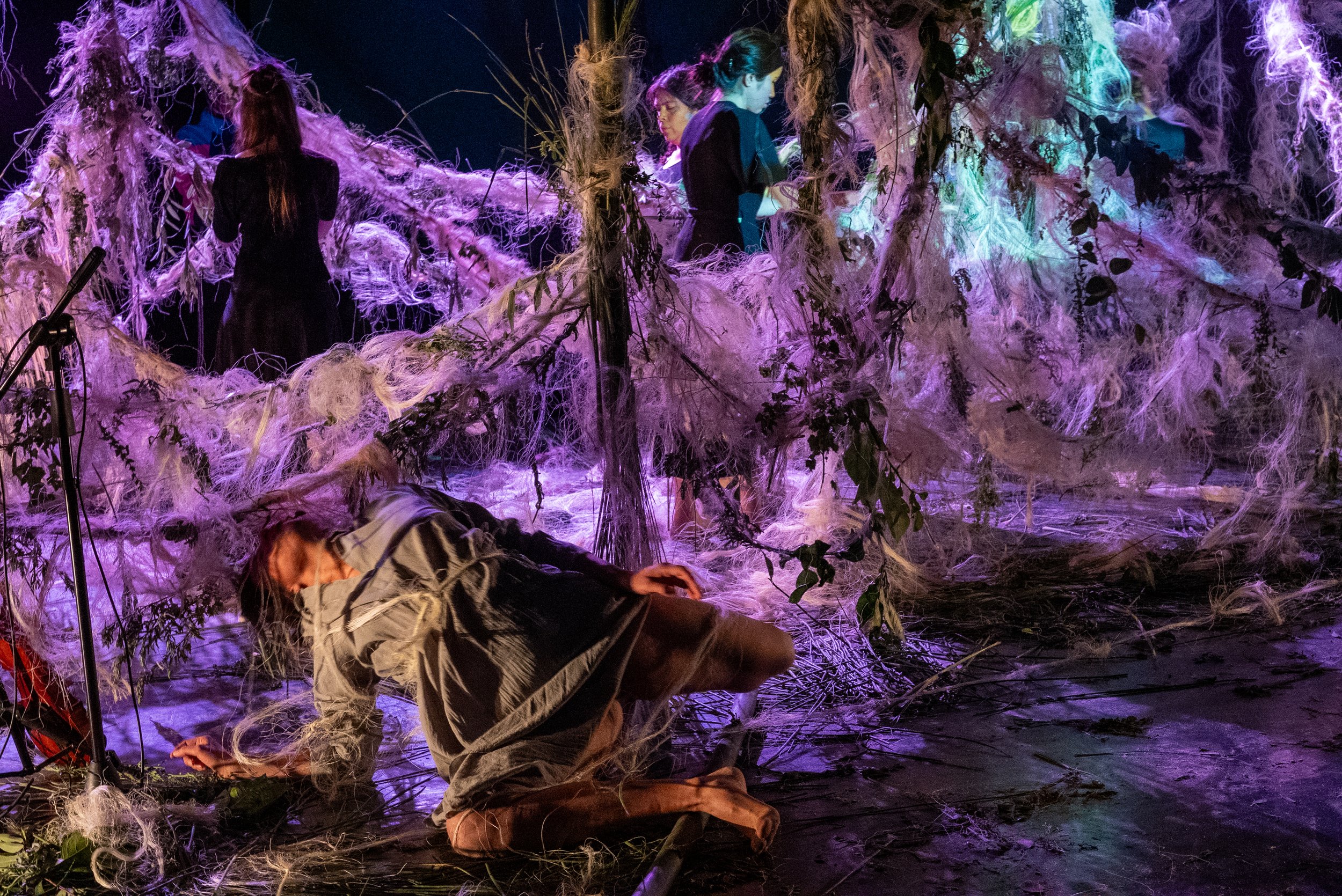 woven installation, dancers in motion, AGAVE performance