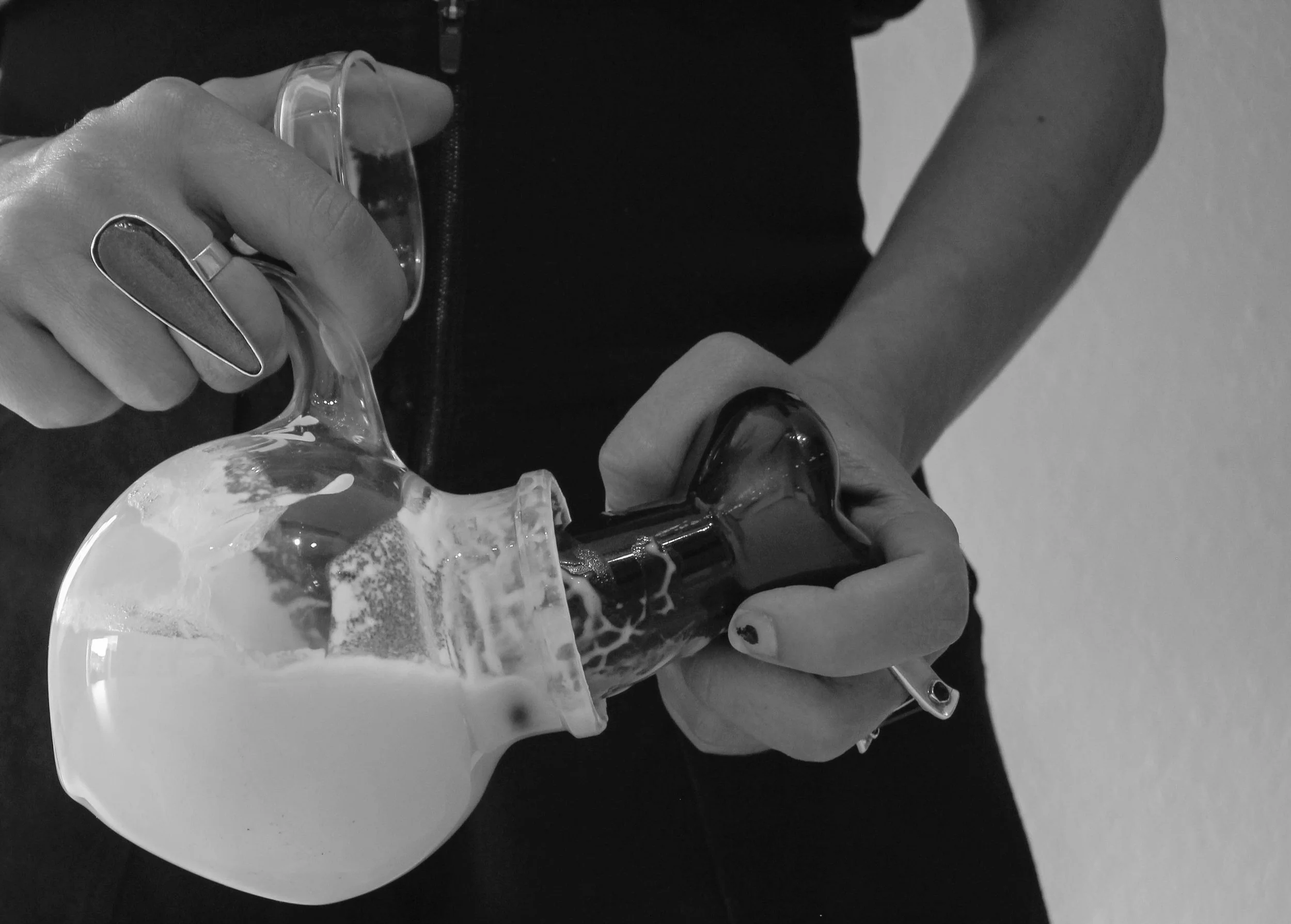 hands, flying cream, dildo, container