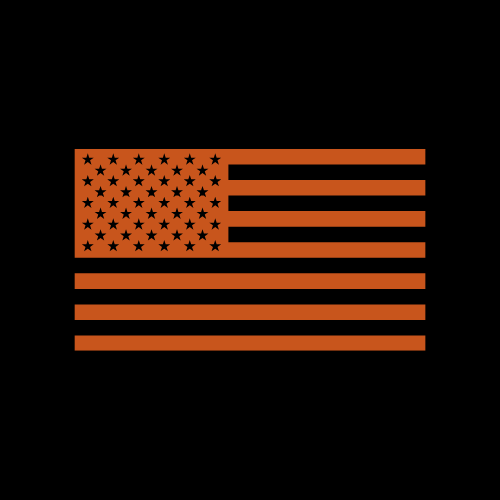 USA-made product icon with a stylized black and orange American flag.