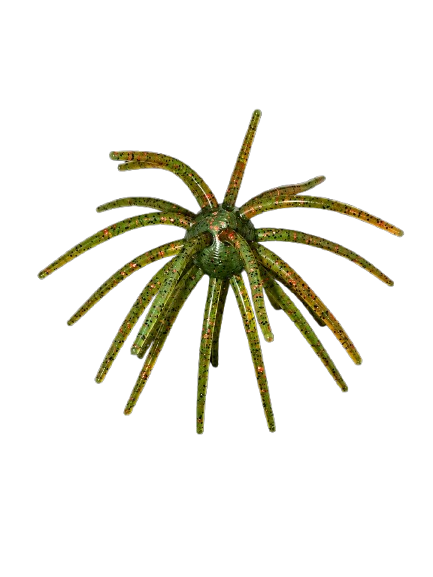 Green and brown custom fishing Urchin lure on a black background.