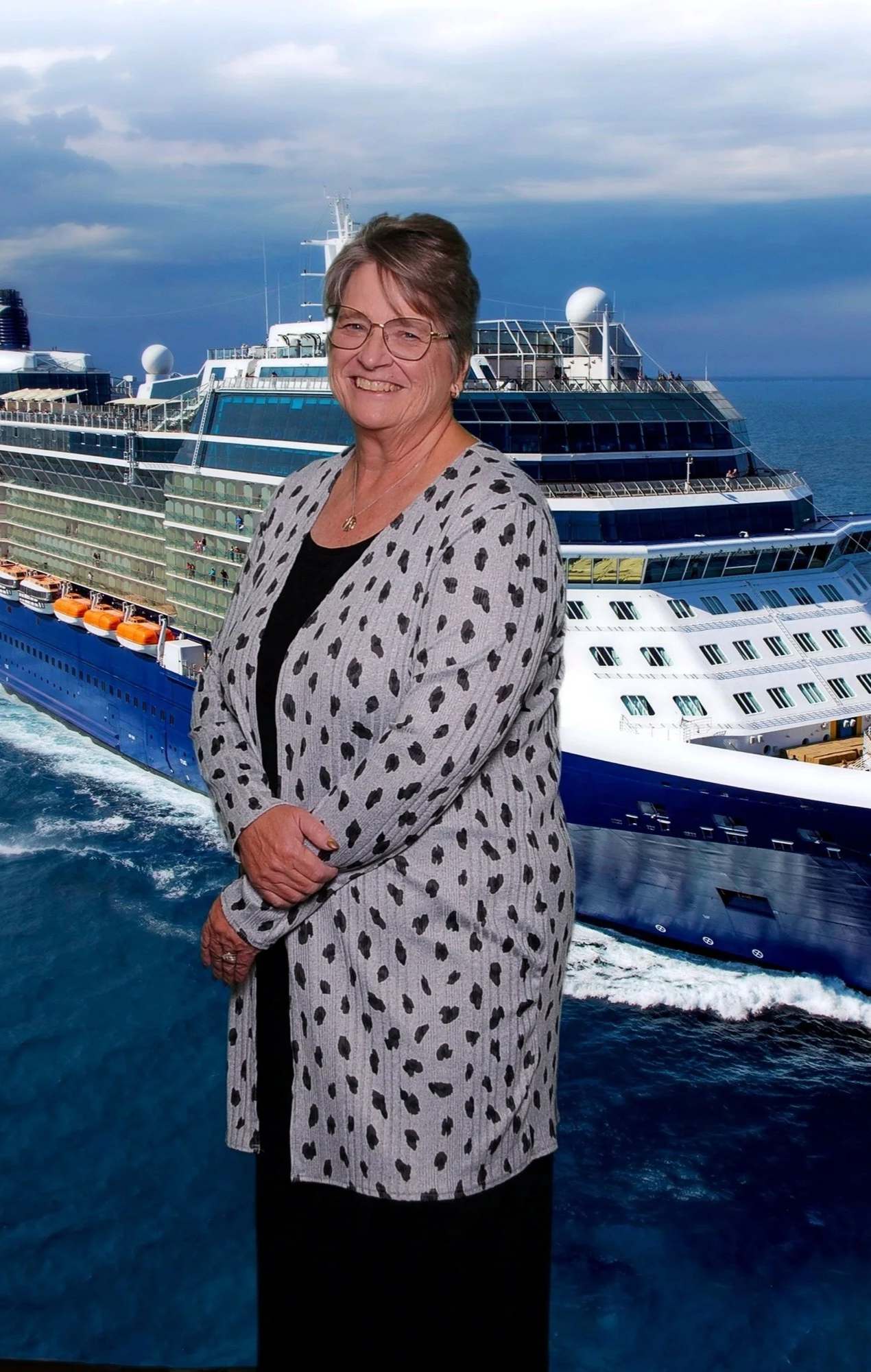 Photo of Dr. Debra Oliver on a cruise ship. In her spare time, she enjoys cruising and seeing the world.