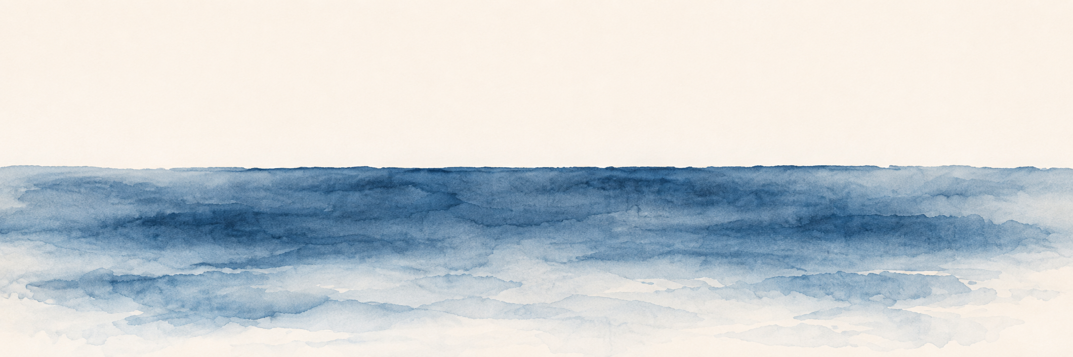 Watercolor painting of ocean waves with a light sky background.